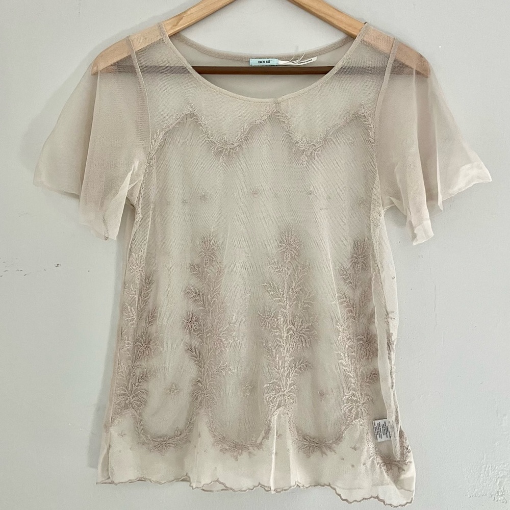 Kimchi Blue Tea Stain Art Dec Chiffon Floral Embroidered Top XS